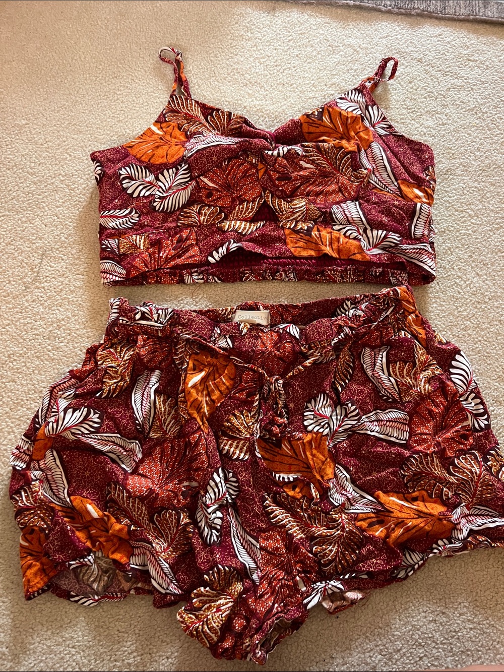Floral Rust Two-Piece Crop Top & Shorts Set